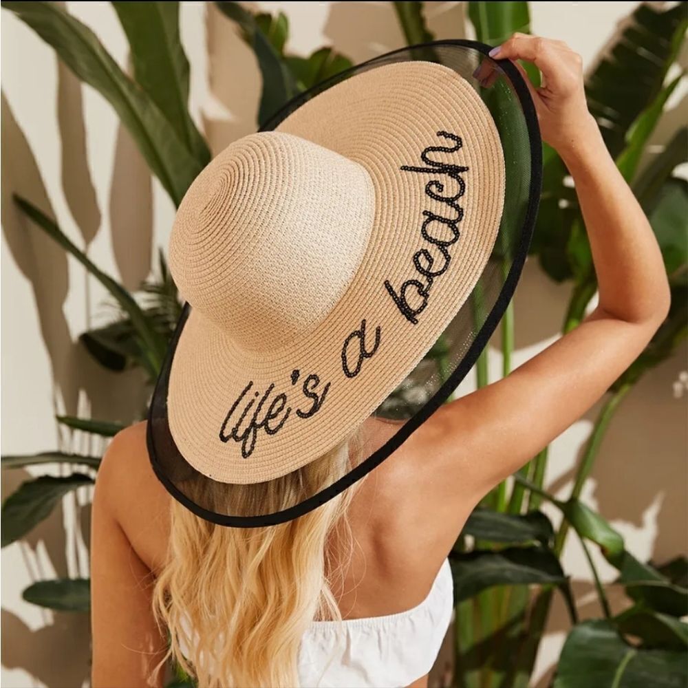 NEW natural straw sun beach hat "life's a beach"